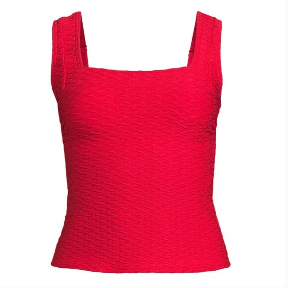 Lands' End Texture Square Neck Tankini Swimsuit Top - Size: Small Long - NWT - Picture 1 of 8